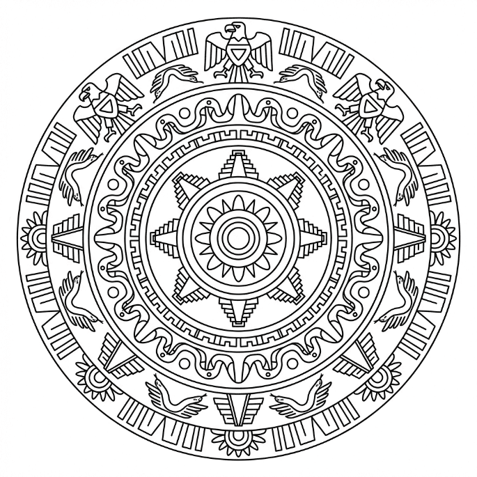 Coloriage Mandala: Aztèque tribal Mandalas