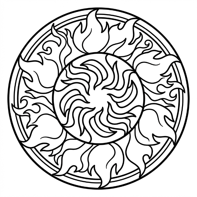 Coloriage Mandala: Beaux feux Mandalas