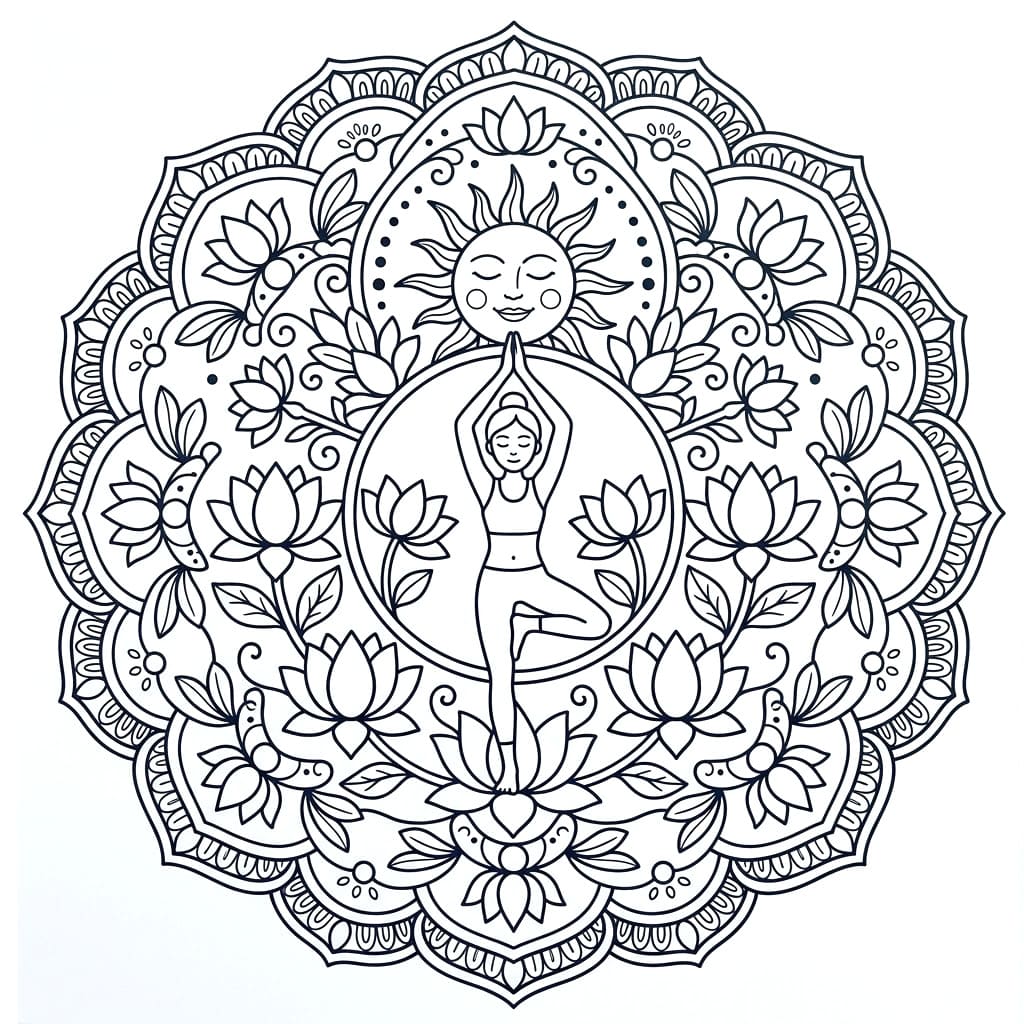 Coloriage Mandala: Éléments de yoga et de lotus Mandalas