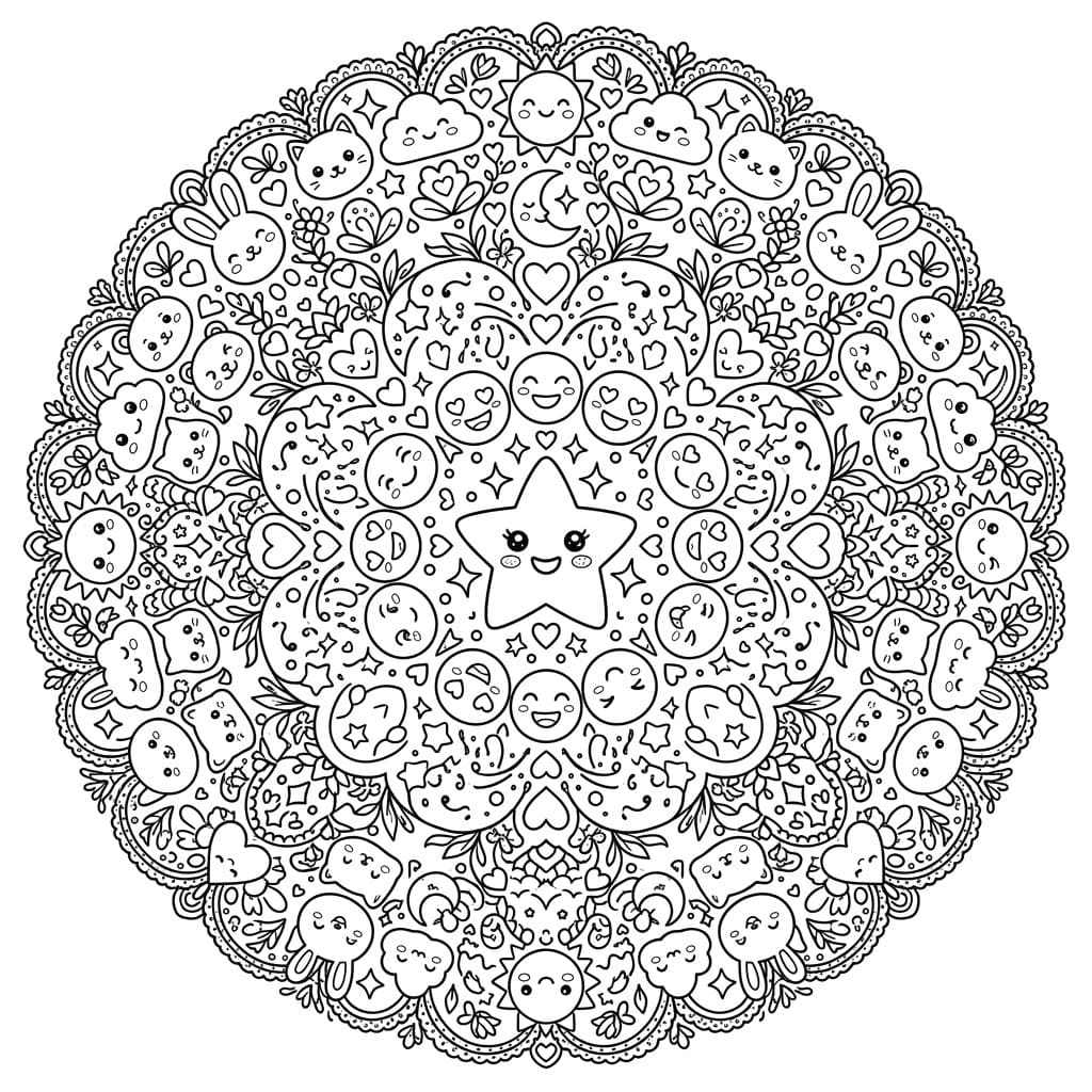 Coloriage Mandala: Émoji adorable Mandalas