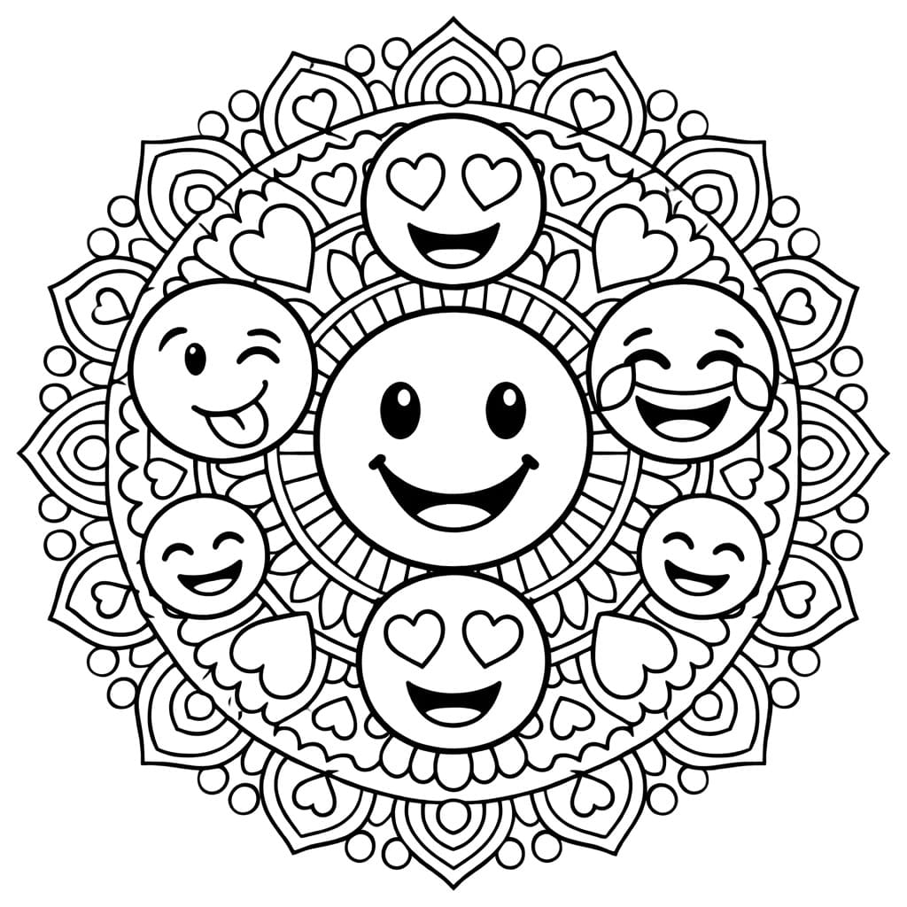 Coloriage Mandala: Émoji amusant Mandalas