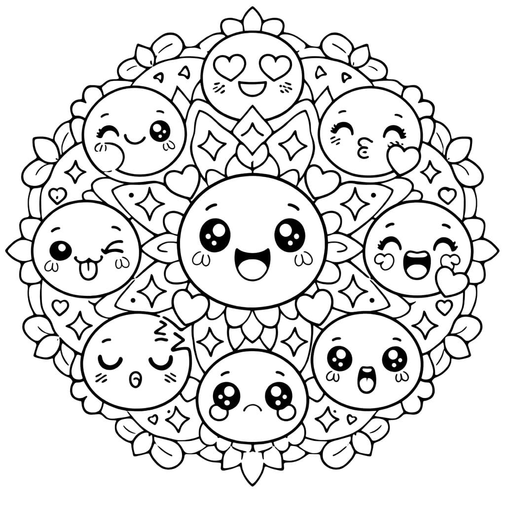 Coloriage Mandala: Émoji de dessin animé Mandalas
