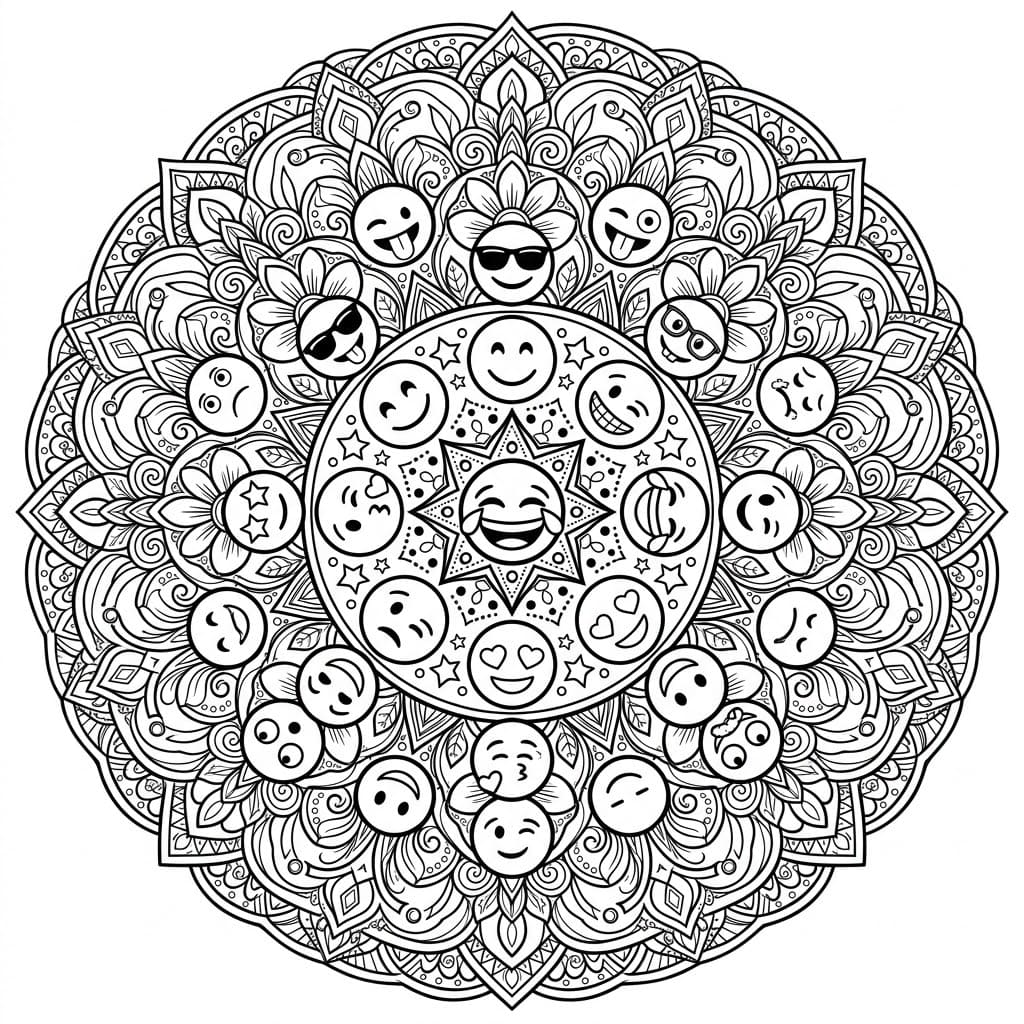 Coloriage Mandala: Émoji dur Mandalas