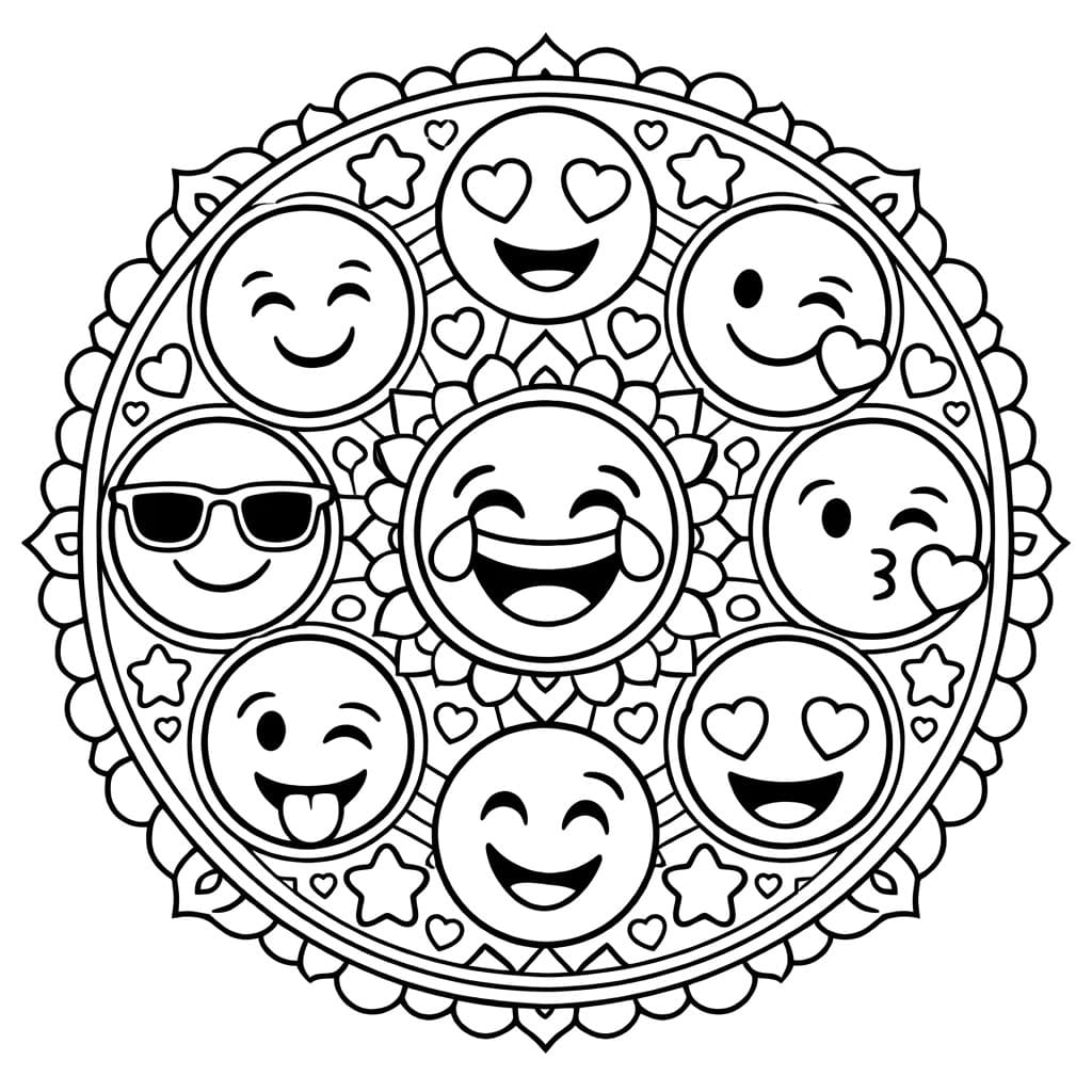 Coloriage Mandala: Émoji facile pour enfants Mandalas