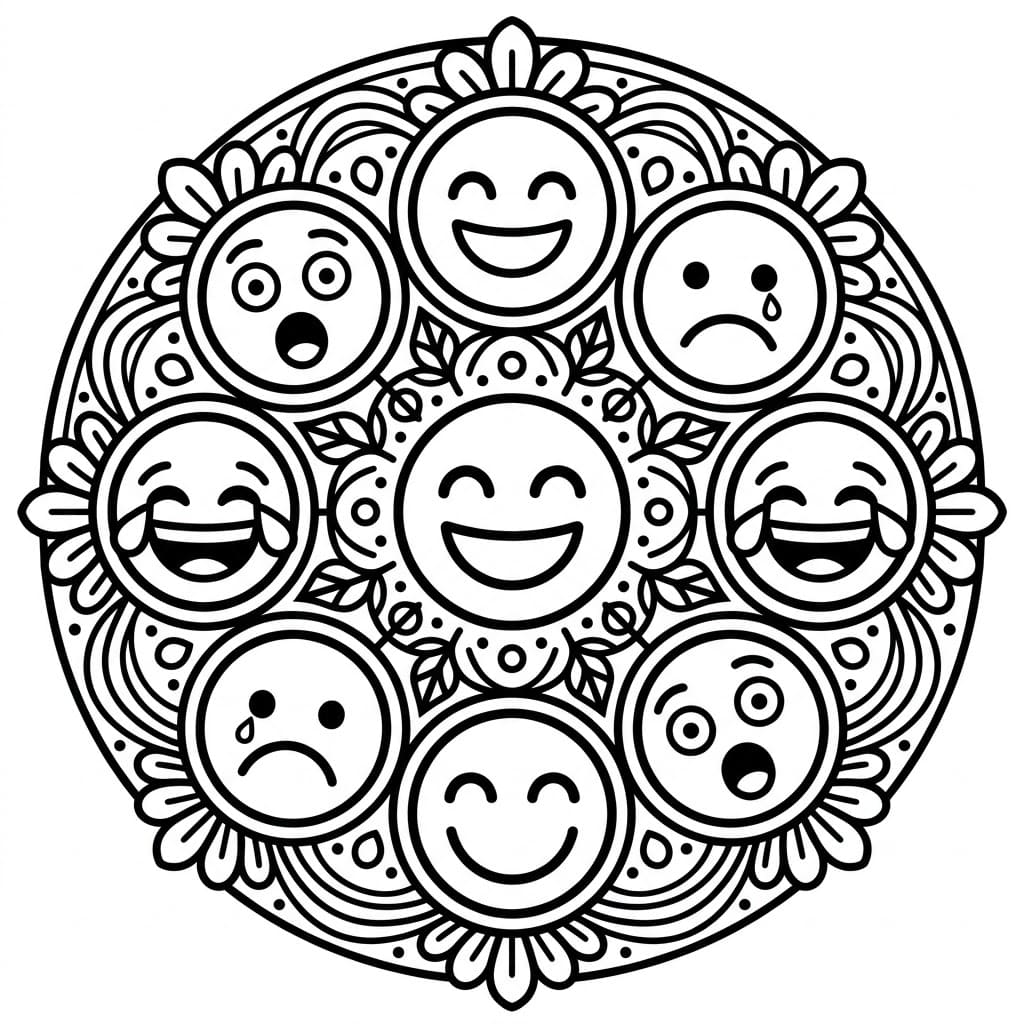 Coloriage Mandala: Émoji facile Mandalas