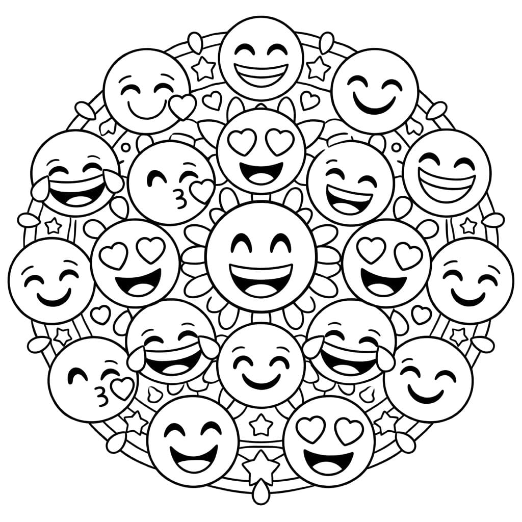 Coloriage Mandala: Émoji joyeux Mandalas