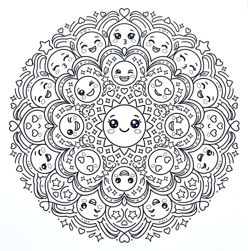 Coloriage Mandala: Émoji kawaii Mandalas