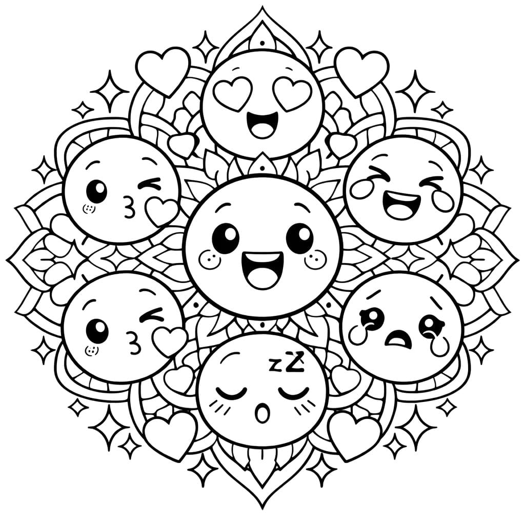 Coloriage Mandala: Émoji mignon Mandalas