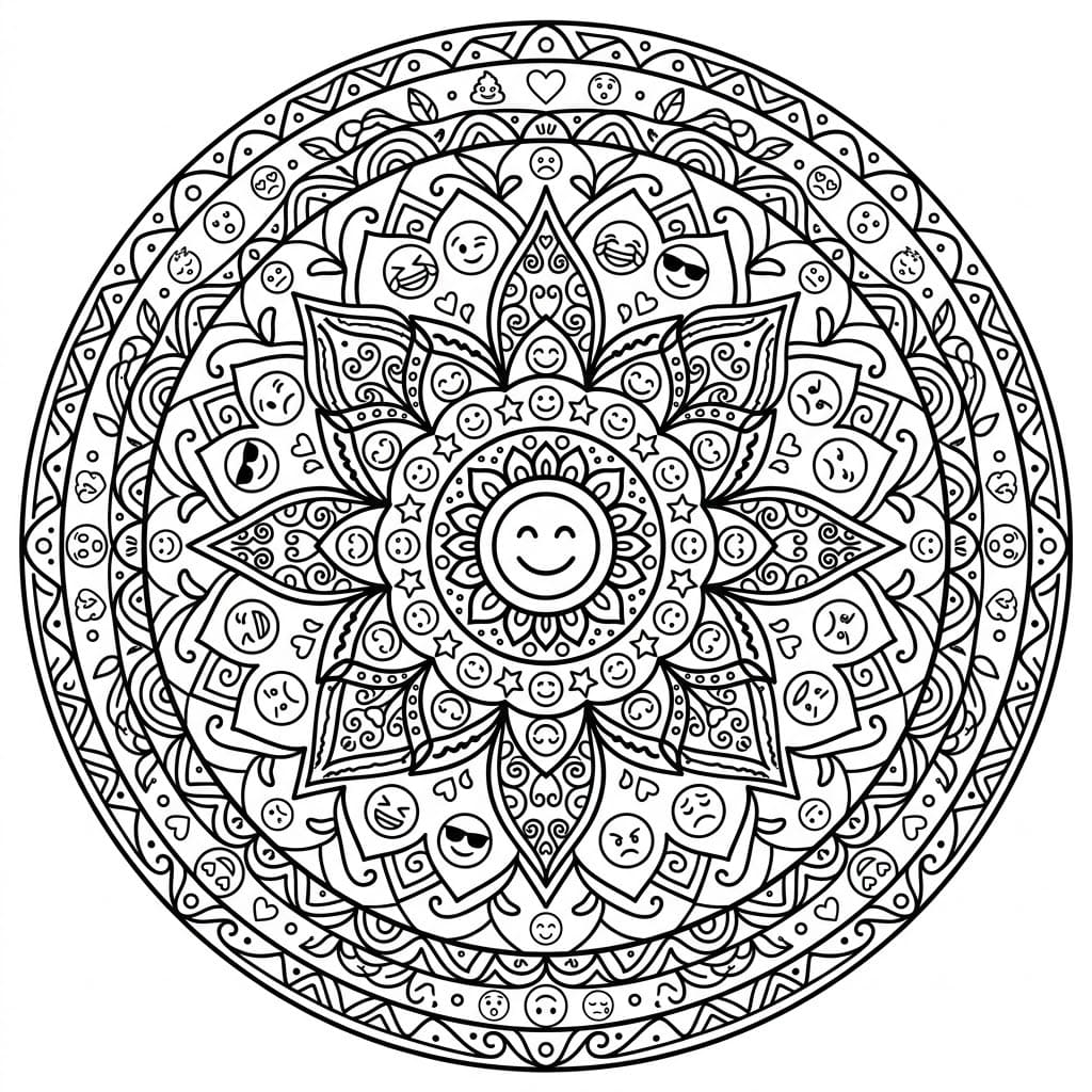 Coloriage Mandala: Émoji pour adultes Mandalas
