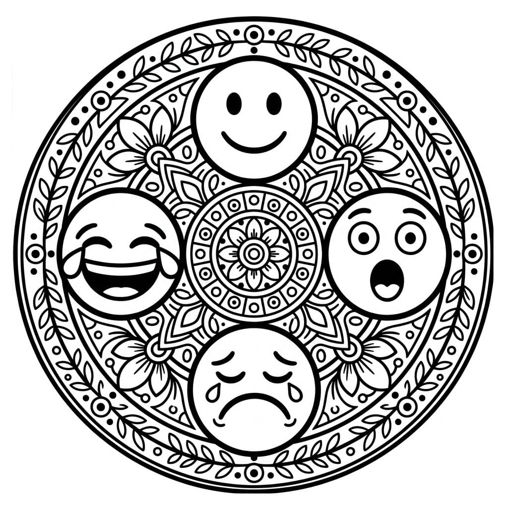 Coloriage Mandala: Émoji pour enfants Mandalas