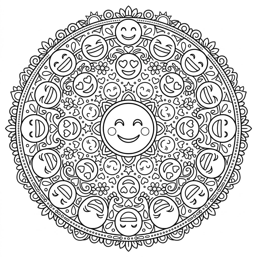 Coloriage Mandala: Émoji rieur Mandalas