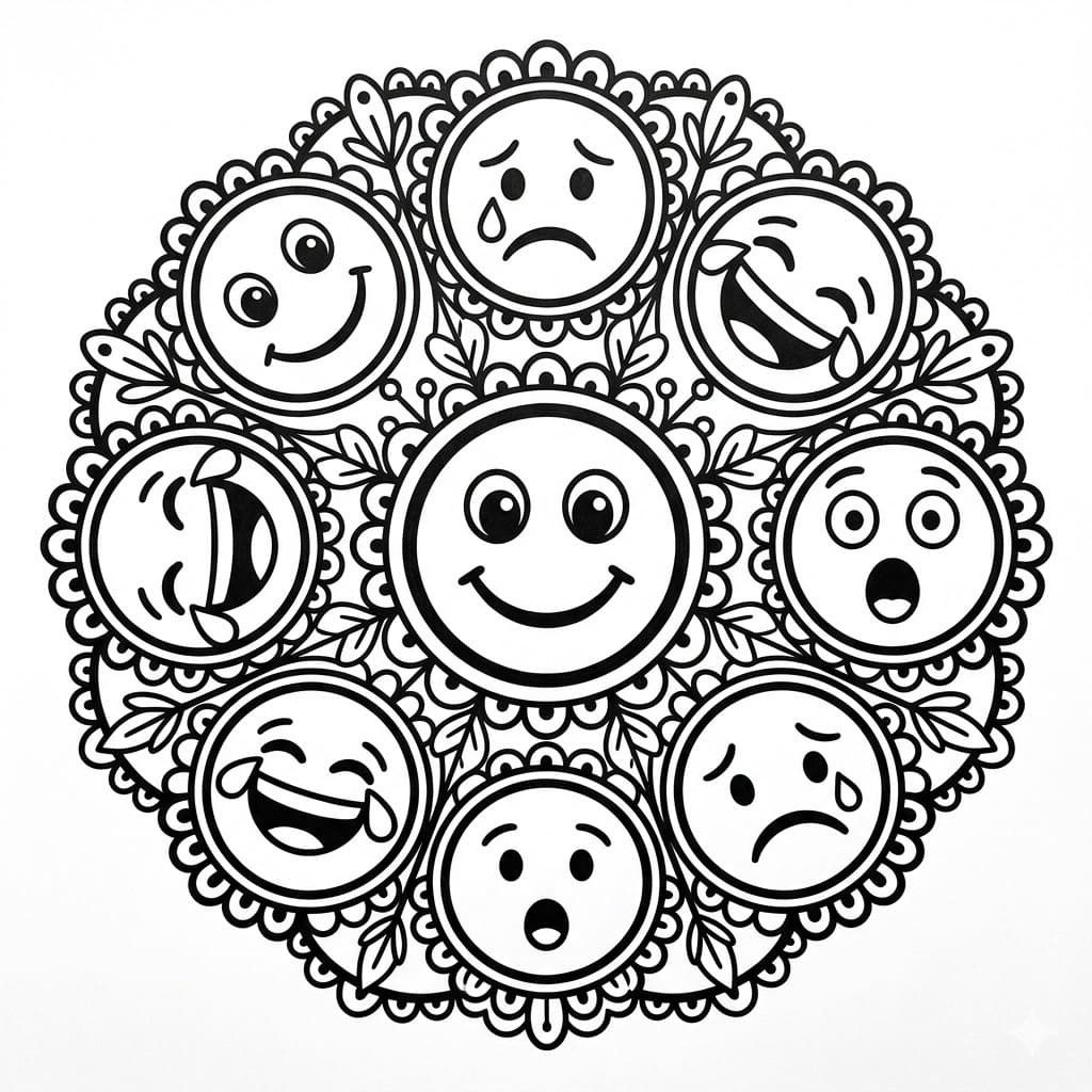 Coloriage Mandala: Émoji simple Mandalas