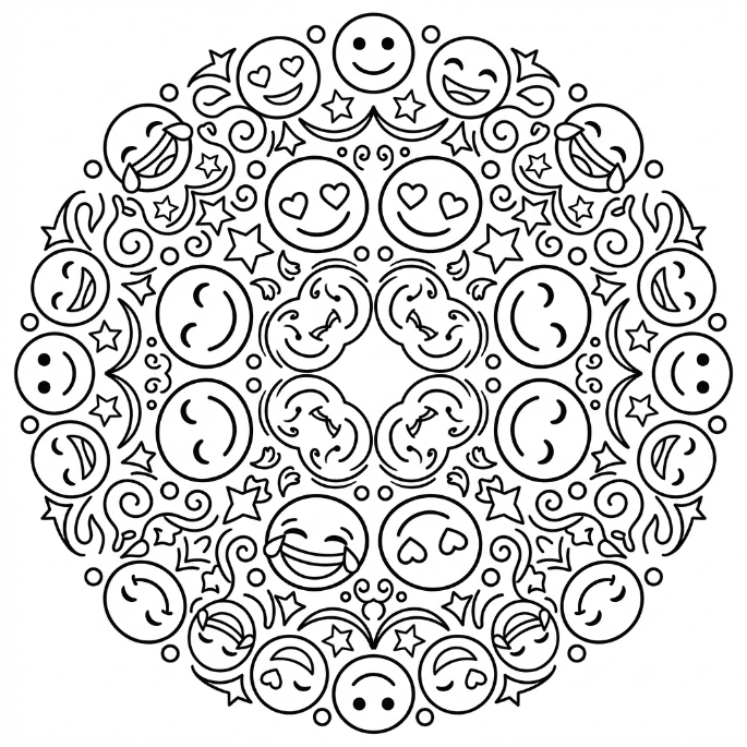 Coloriage Mandala: Émoji souriant Mandalas
