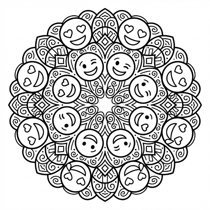 Coloriage Mandala: Émoji yeux en forme de cœur Mandalas