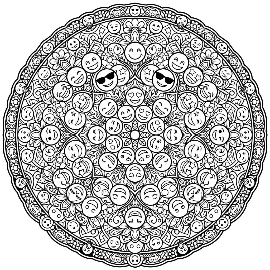 Coloriage Mandala: Émojis à motifs floraux Mandalas