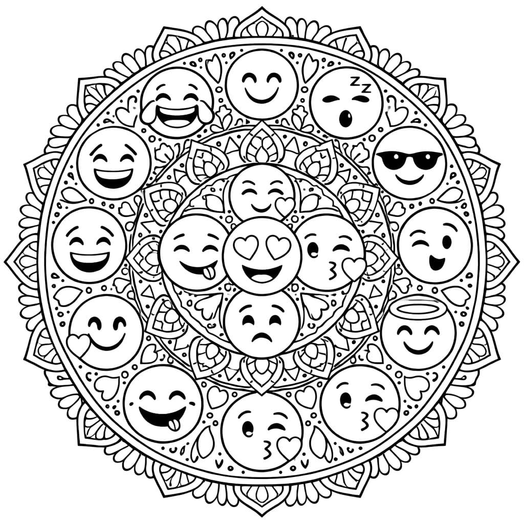 Coloriage Mandala: Émojis avec des motifs décoratifs Mandalas