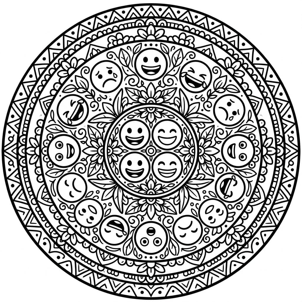 Coloriage Mandala: Émojis classiques Mandalas