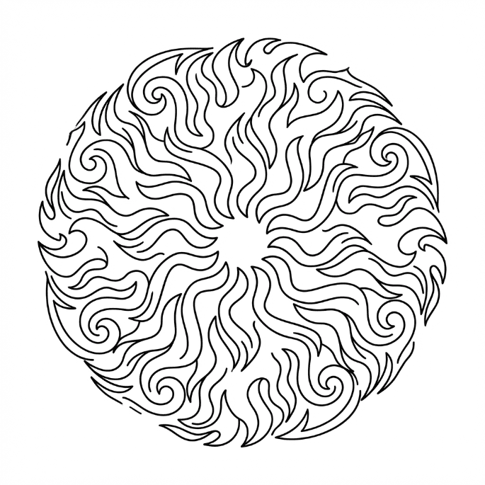 Coloriage Mandala: Feux aux courbes douces Mandalas