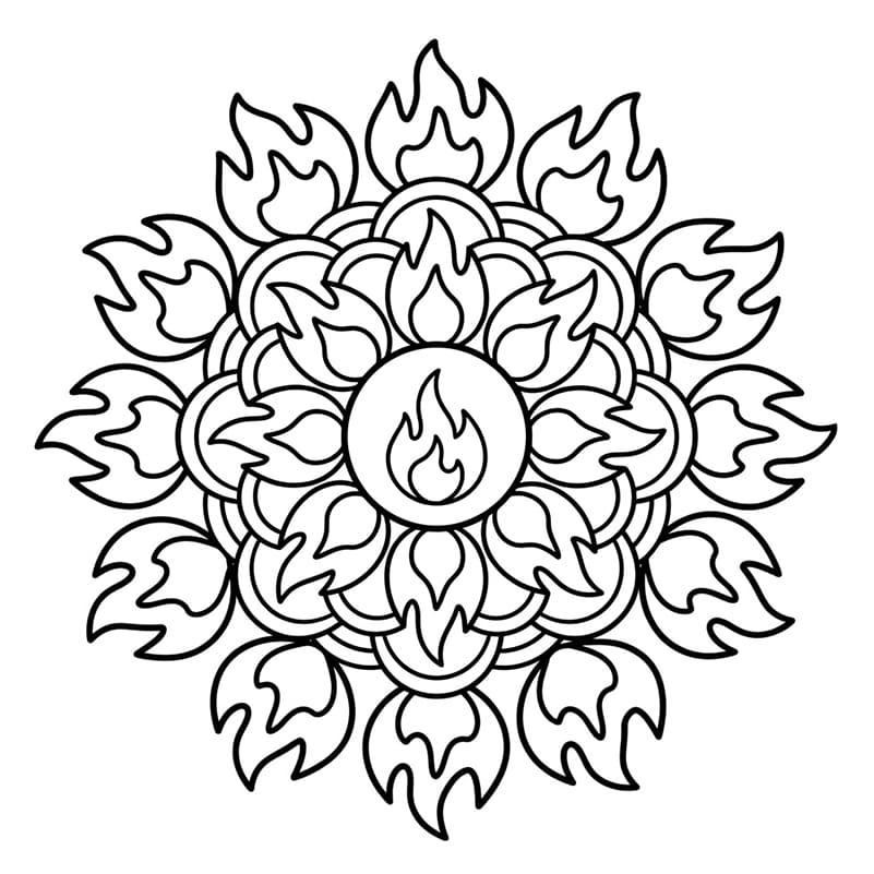 Coloriage Mandala: Feux aux flammes stylisées Mandalas