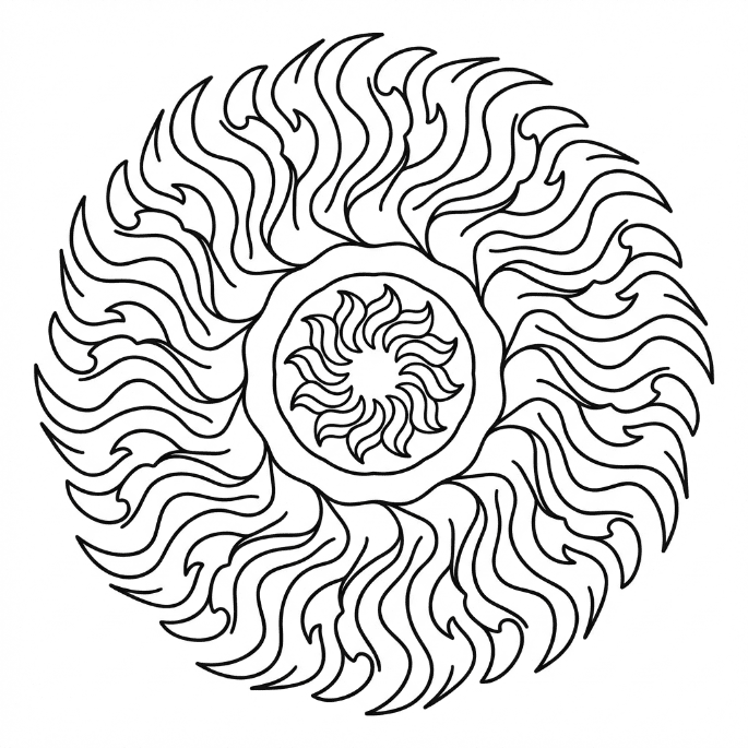 Coloriage Mandala: Feux aux formes de flamme douces Mandalas