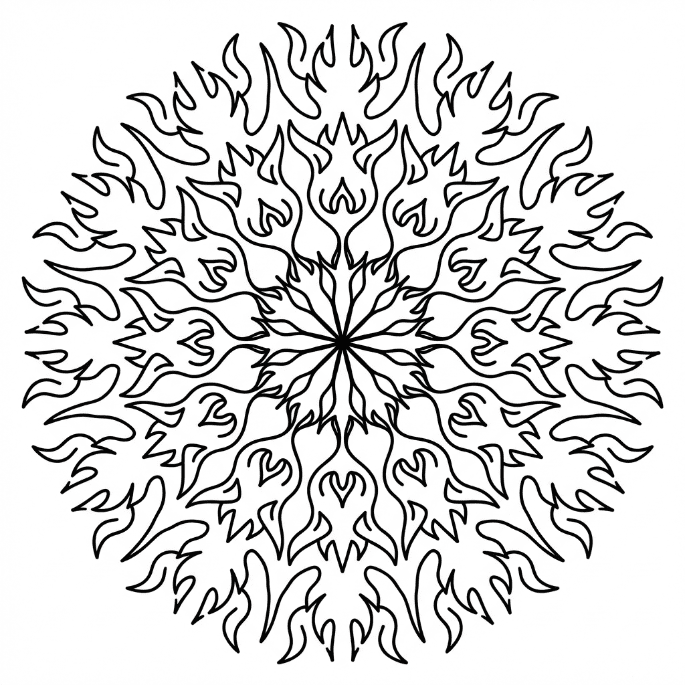 Coloriage Mandala: Feux avec des formes de flamme Mandalas