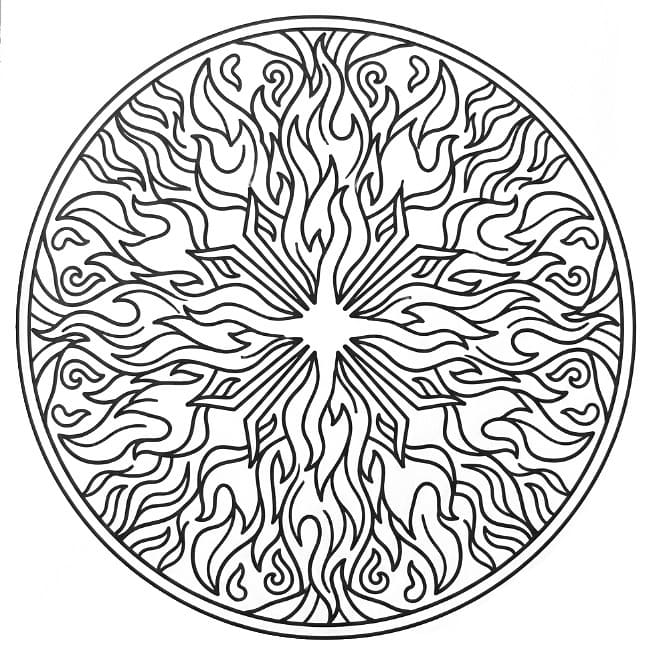 Coloriage Mandala: Feux avec éléments de feu radiatifs Mandalas