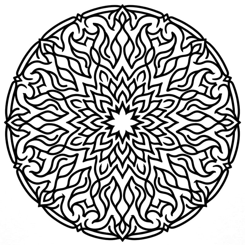 Coloriage Mandala: Feux avec éléments de flamme répétitifs Mandalas