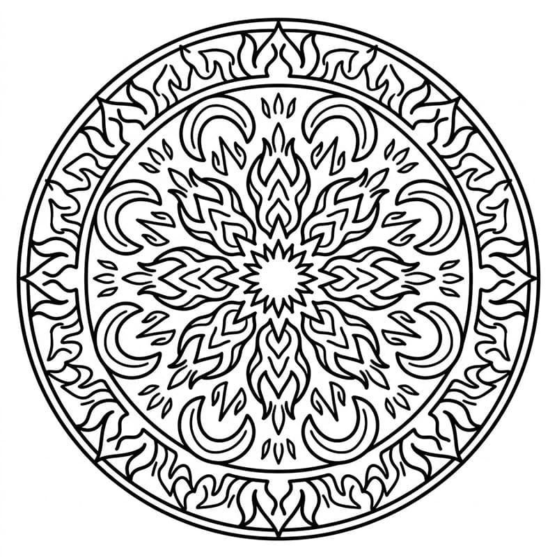 Coloriage Mandala: Feux disposés en cercle Mandalas