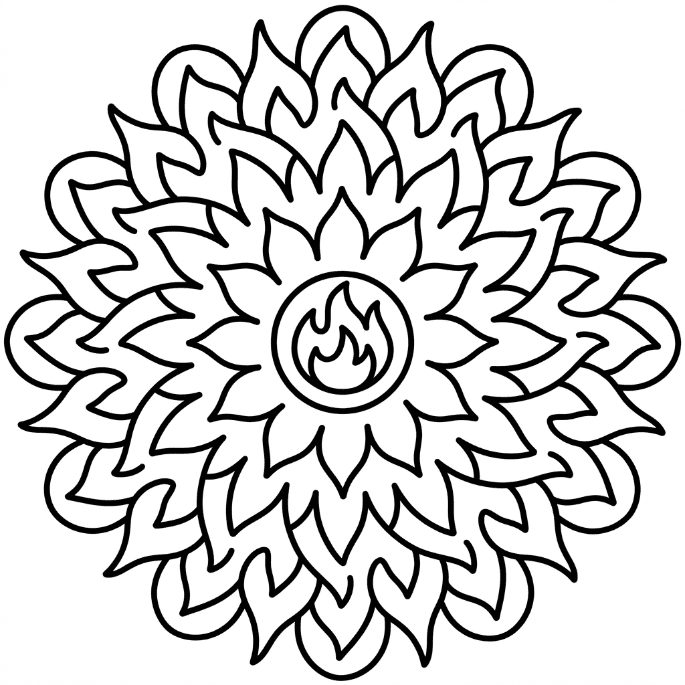 Coloriage Mandala: Feux facile pour enfants Mandalas