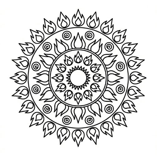 Coloriage Mandala: Feux pour enfants Mandalas