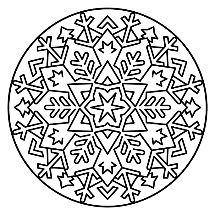 Coloriage Mandala: Glace au design inspiré des flocons de neige Mandalas