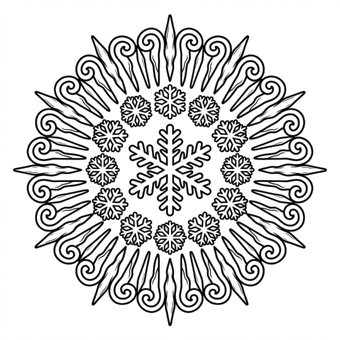 Coloriage Mandala: Glace avec flocons de neige et stalactites Mandalas