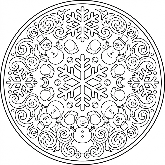 Coloriage Mandala: Glace et bonshommes de neige Mandalas