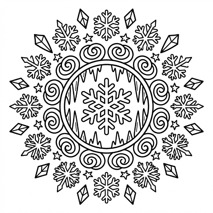 Coloriage Mandala: Glace et éléments gelés Mandalas