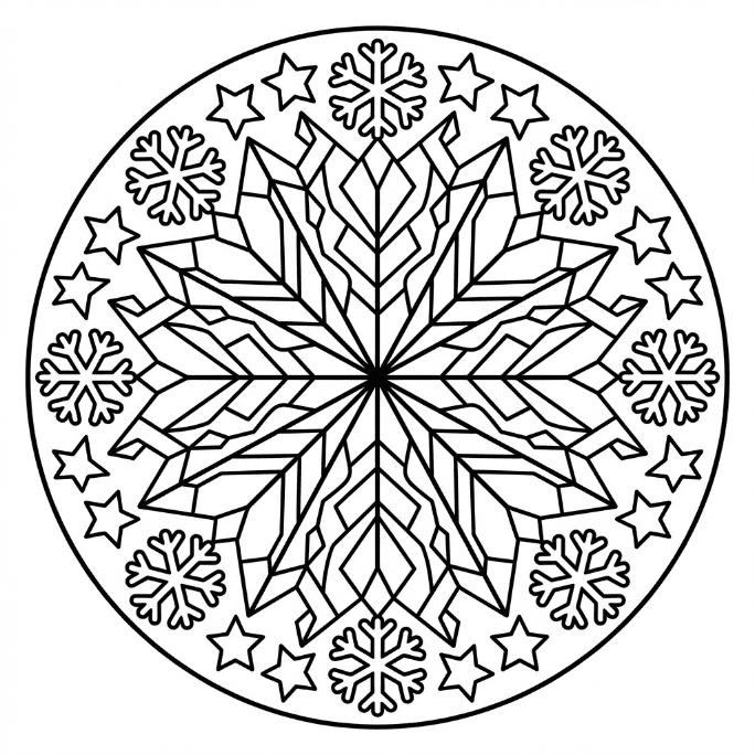 Coloriage Mandala: Glace et flocons de neige Mandalas