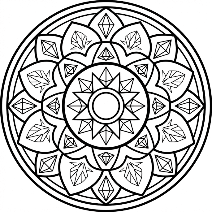 Coloriage Mandala: Holographique à facettes cristallines Mandalas