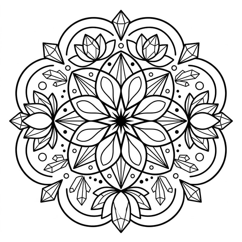 Coloriage Mandala: Holographique avec cristal et lotus Mandalas