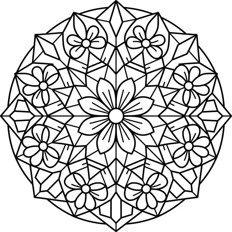 Coloriage Mandala: Holographique avec des fleurs Mandalas