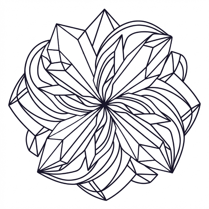 Coloriage Mandala: Holographique avec des formes de cristal angulaires Mandalas