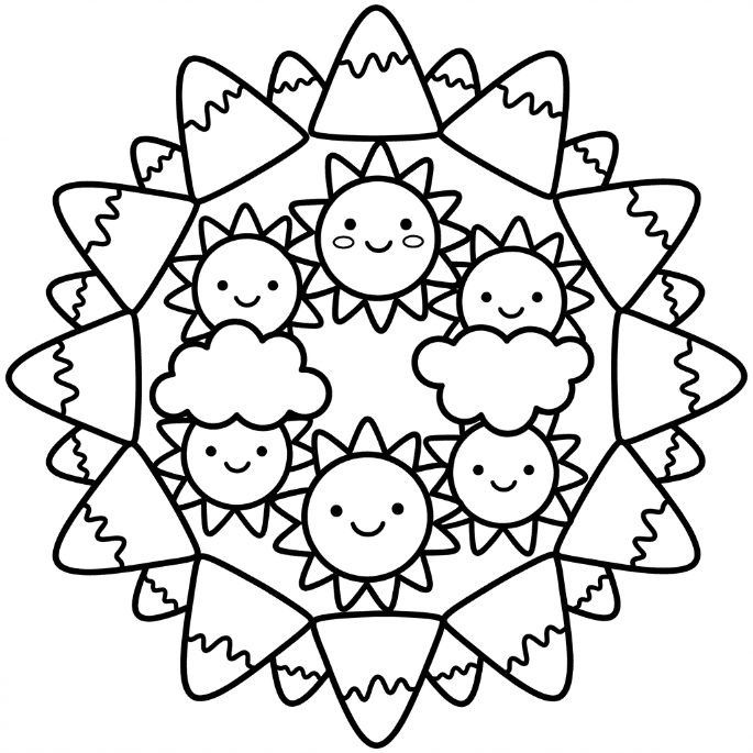 Coloriage Mandala: Jolies montagnes Mandalas