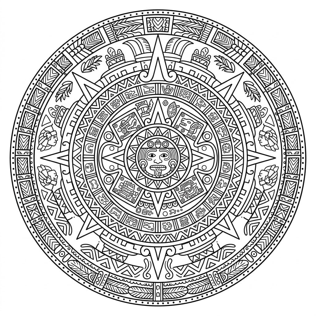 Coloriage Mandala: L'ancienne civilisation Aztèque Mandalas