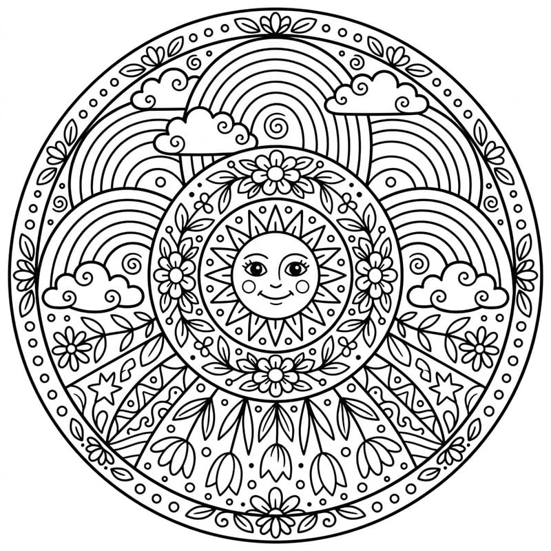 Coloriage Mandala: Merveilleux arc-en-ciel Mandalas