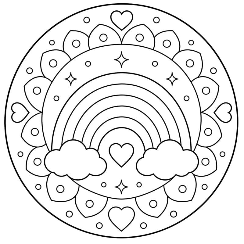 Coloriage Mandala: Mignon arc-en-ciel Mandalas
