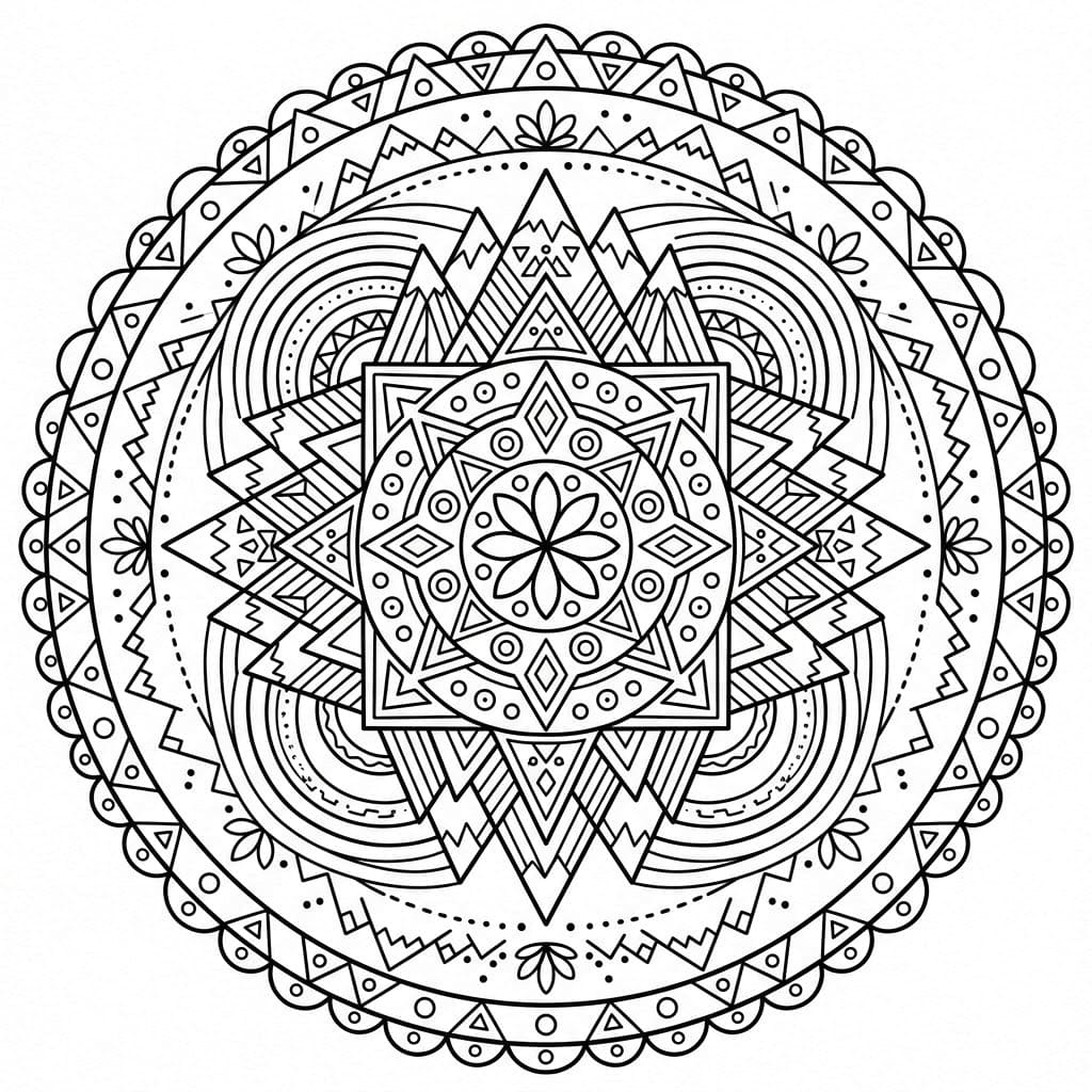Coloriage Mandala: Montagnes abstraites Mandalas