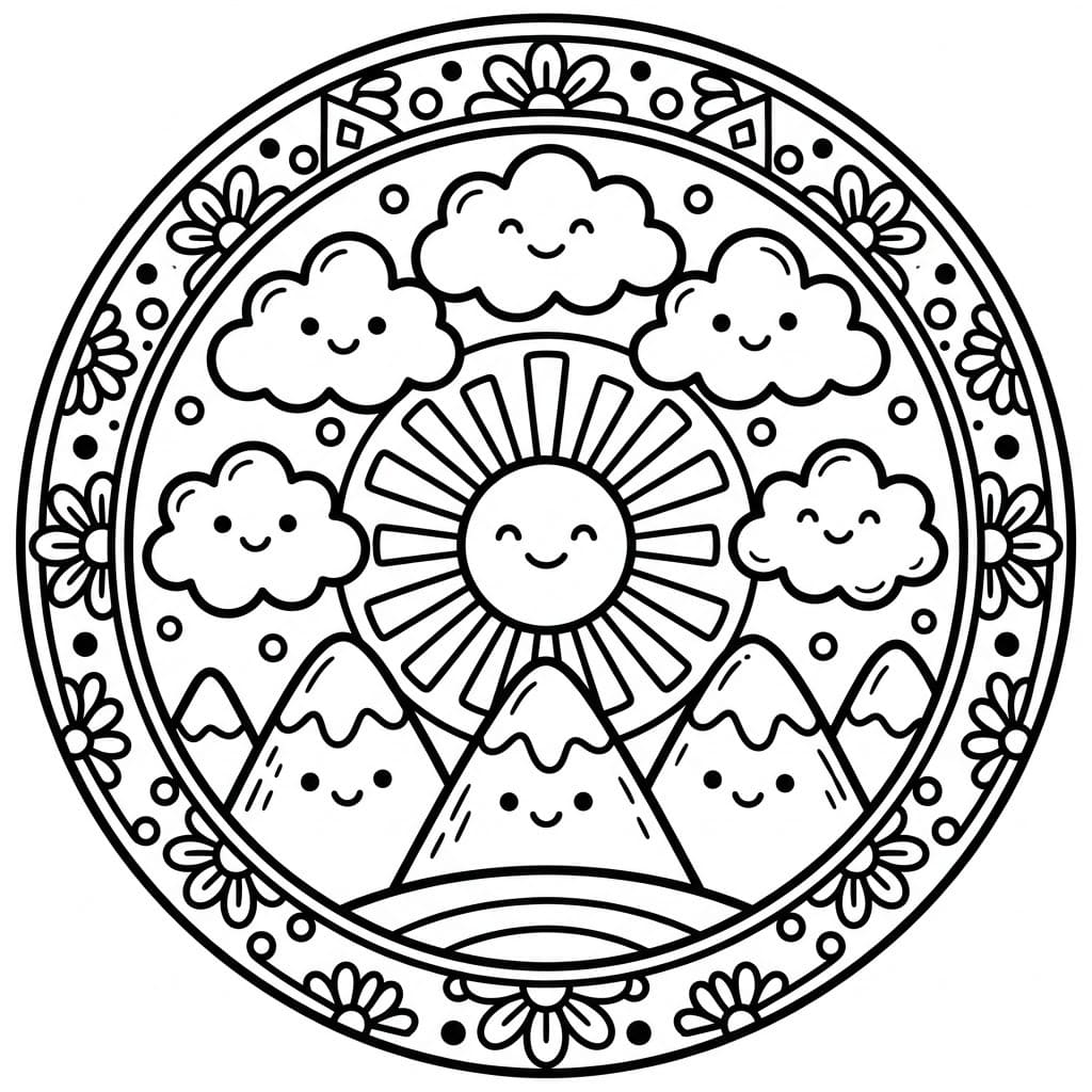 Coloriage Mandala: Montagnes adorables Mandalas