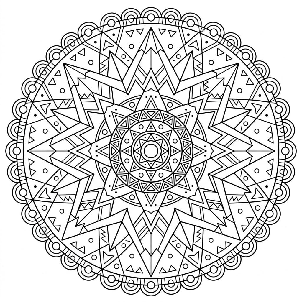 Coloriage Mandala: Montagnes aux motifs géométriques Mandalas