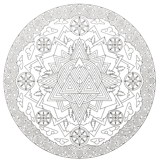 Coloriage Mandala: Montagnes géométriques Mandalas