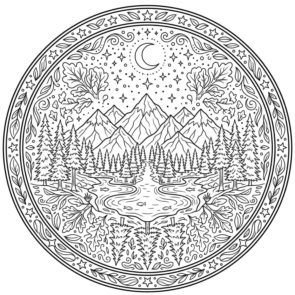 Coloriage Mandala: Montagnes incroyables Mandalas