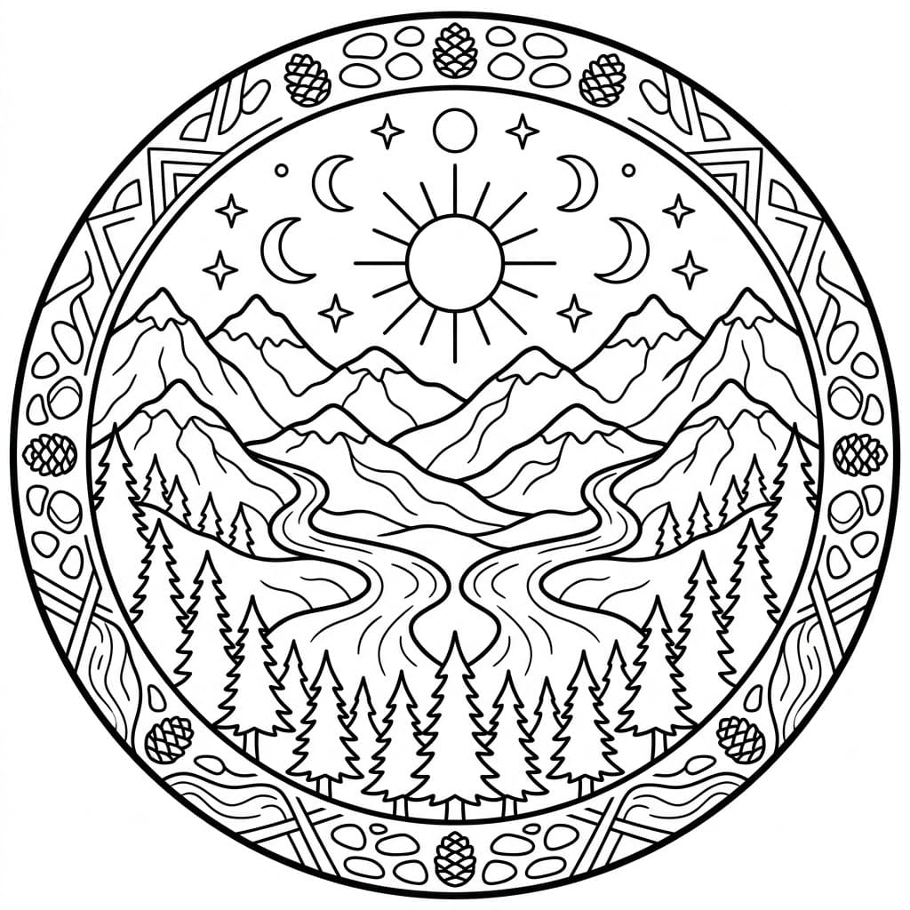 Coloriage Mandala: Montagnes parfaites Mandalas