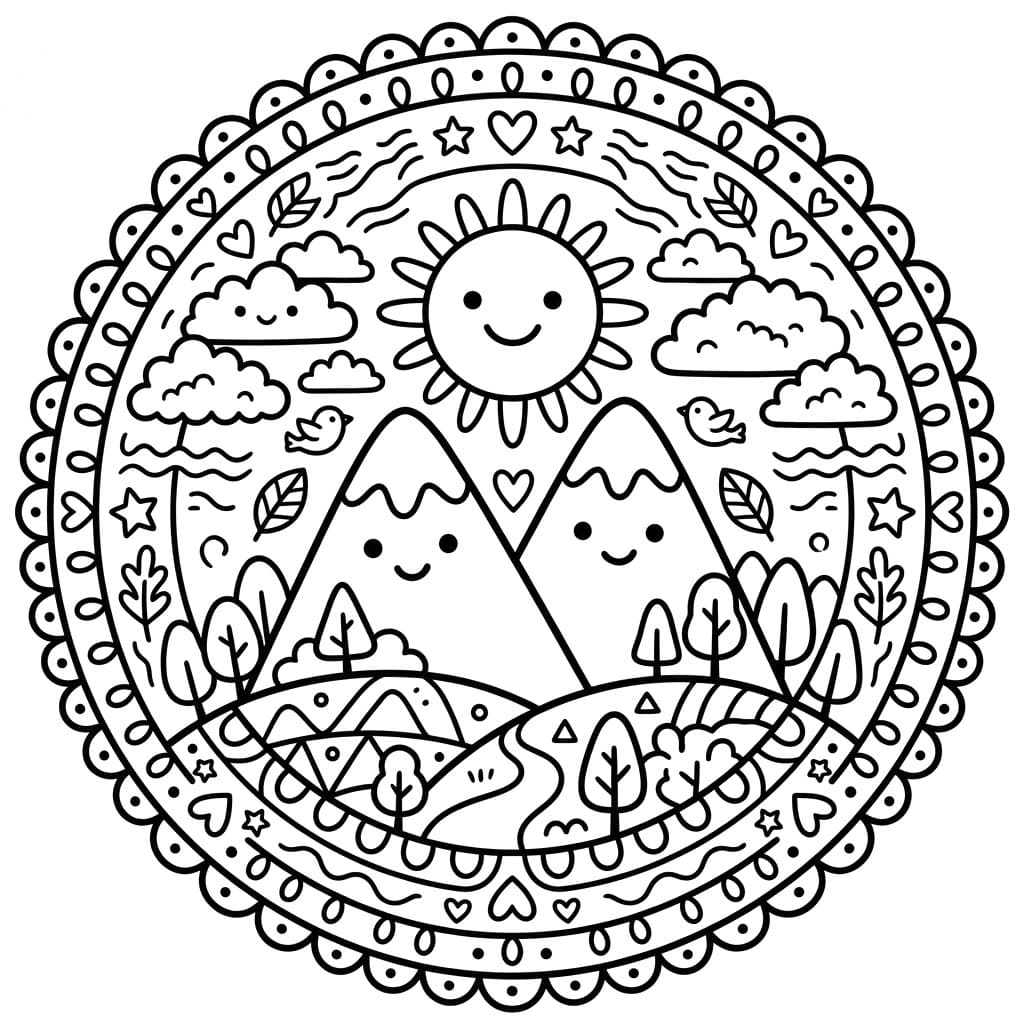 Coloriage Mandala: Montagnes pour enfants Mandalas